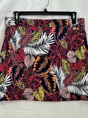 Womens Stretch Skort Blue Multicolor Tropical Floral Print XL Cruise Wear Beach